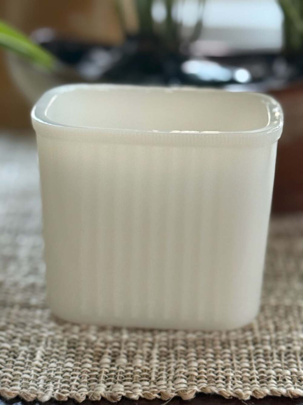 Vintage Hazel Atlas White Milk Glass Refrigerator Dish Box Ribbed-No Lid